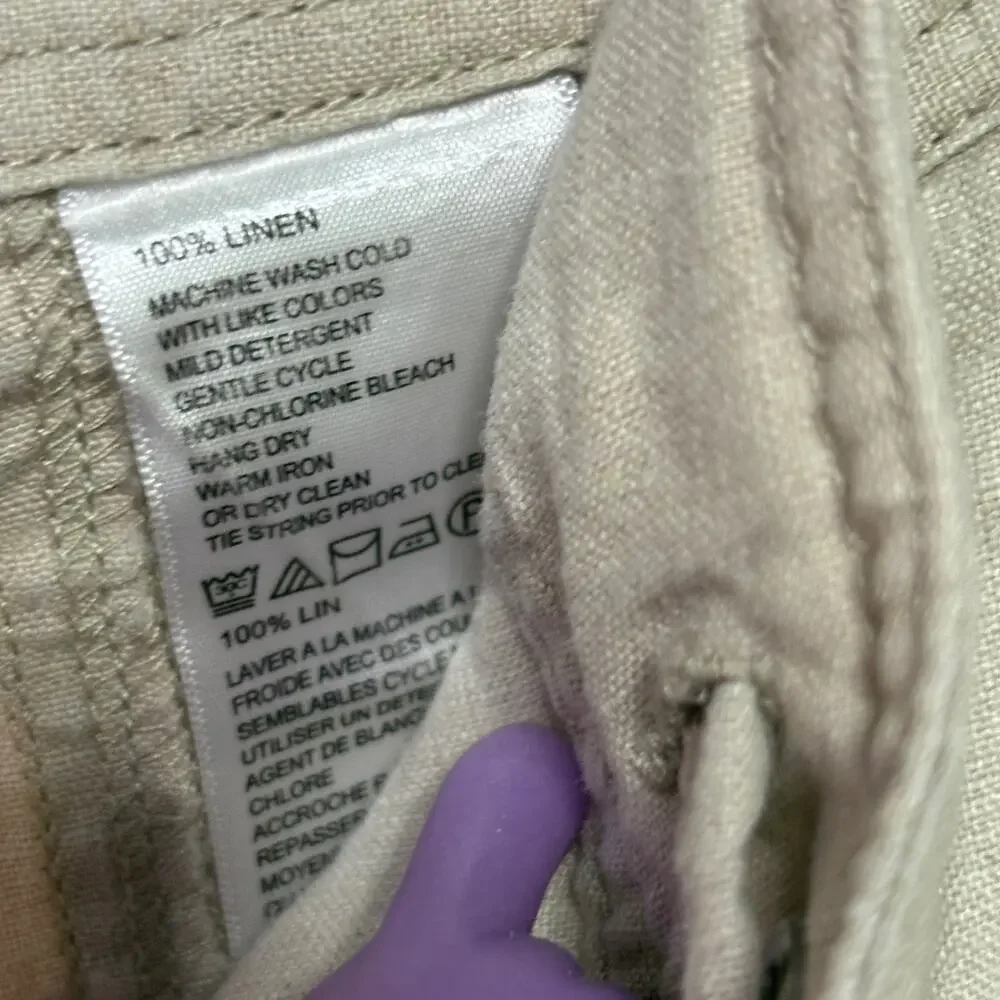 Tommy Bahama Khaki 100% Linen Summer Casual Capri Drawstring Pocket Pants sz 4 - Picture 7 of 7